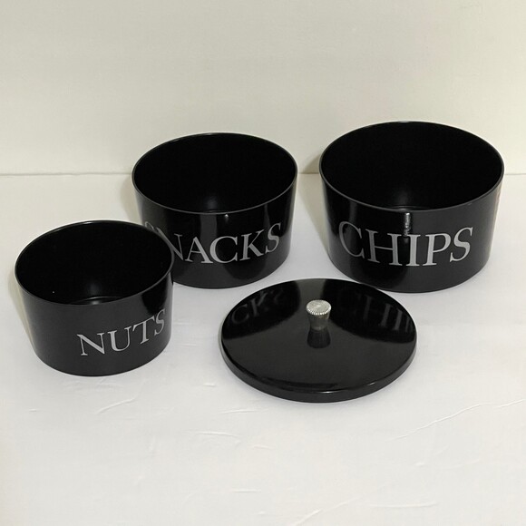 Vintage Nesting Stacking Tower Snacks Chips Nuts Server Black 1960s - Picture 3 of 7